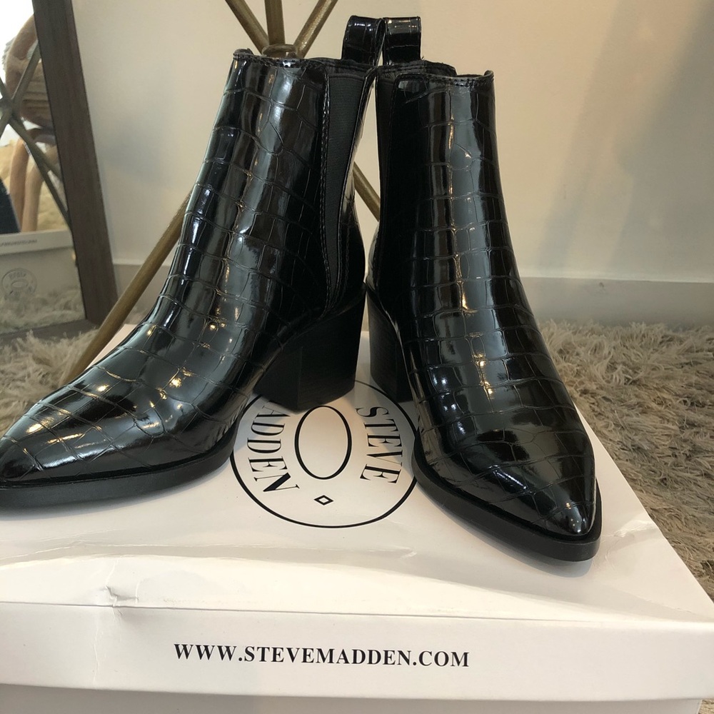 Steve Madden Black Croc Booties